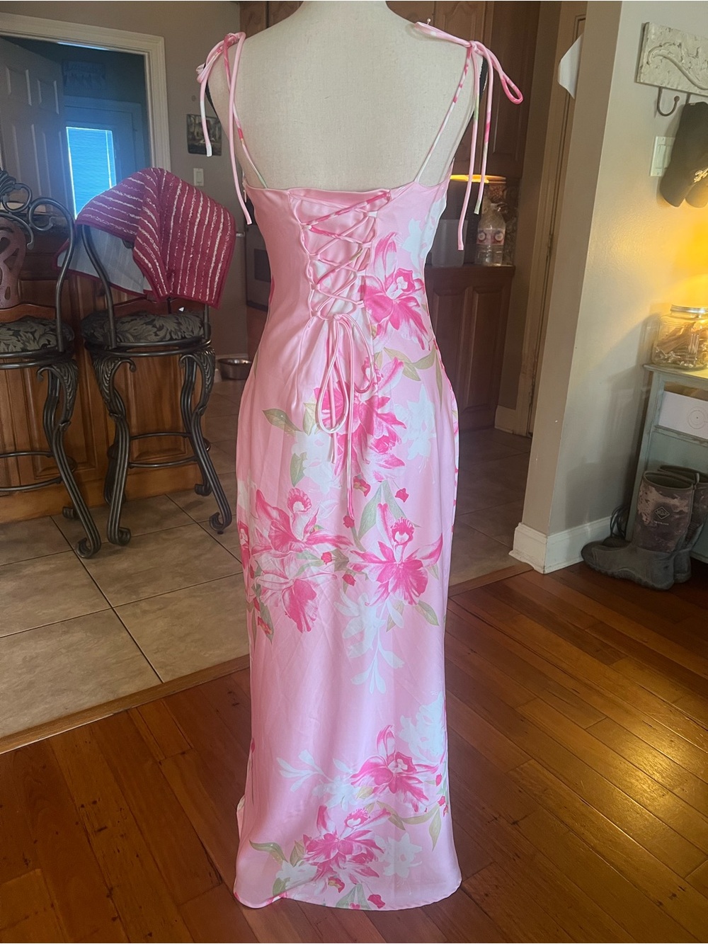 Beginning Boutique Pink Floral Satin Maxi Skirt - Picture 9 of 12